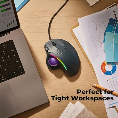 Wired Trackball Mouse with RGB Lighting, Ergonomic Thumb Control to Reduce Muscle Strain, 5 Adjustable DPI, Dual USB-C & USB-A Connectivity, Compatible with PC, Laptop, Mac, Windows-Purple - color: B-Purple