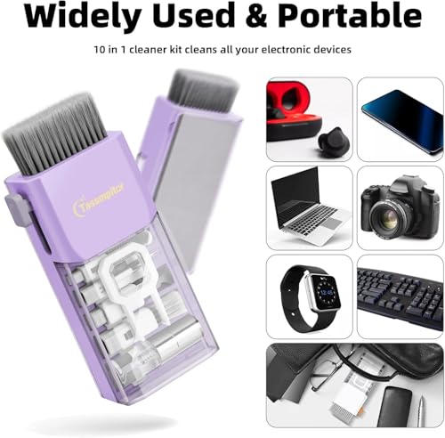 All-in-1 Keyboard Cleaner Laptop Cleaning Kit,Computer Screen-Safe Tools | MacBook iPad iPhone,Electronics Brush Tool for PC Camera Lens Earbuds,Deep Cleaning Spray Cloth, High-Density Soft Brush - color: Light Purple