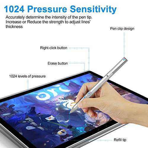 MPP Pen for HP Omnibook X Flip/Envy/Spectre/Pavilion x360 300 Day Battery | Palm rejection, 1024 pressure levels, tilt detection, 2 shortcut buttons, perfect for notes and professional drawing - color: platinum