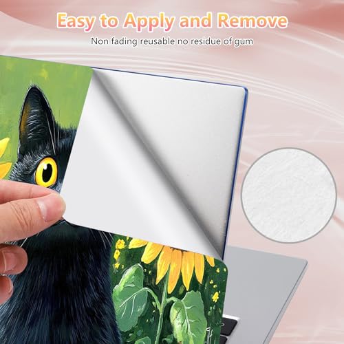 Laptop Skin Sticker Decal 12" 13" 13.3" 14" 15" 15.6",Waterproof Scratch Resistant Vinyl,Reusable Easy to Apply,for MacBook HP Dell Notebooks Netbooks Laptop,2 Wrist Pads,Black Cat Sunflower - color: Black Cat Sunflower