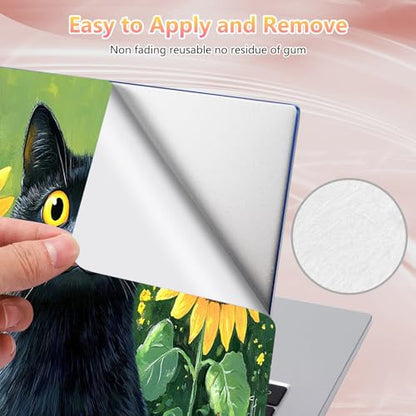 Laptop Skin Sticker Decal 12" 13" 13.3" 14" 15" 15.6",Waterproof Scratch Resistant Vinyl,Reusable Easy to Apply,for MacBook HP Dell Notebooks Netbooks Laptop,2 Wrist Pads,Black Cat Sunflower - color: Black Cat Sunflower