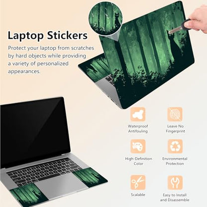 Laptop Skin Sticker Decal 15.6 Inch,12 13 13.3 14 15 15.6 in Laptop Netbook Skins for Notebook,Art Decal Removable Waterproof Scratch Resistant,Universal Vinyl Cover,Black Cat Green Forest - color: Black Cat Green Forest