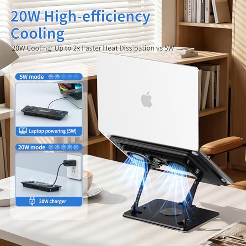Laptop Cooling Pad with Detachable Fan & Cooler, 2-in-1 Laptop & Phone Stand, Adjustable Angle, 360° Rotatable Base, Carbon Steel, Ultra-Quiet & Super Sturdy for Laptop (Black) - color: Black