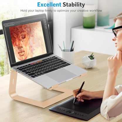 OMOTON Laptop Stand, Detachable Laptop Mount, Aluminum Laptop Holder Stand for Desk, Compatible with MacBook Air/Pro, Dell, HP, Lenovo and All Laptops (11-16 inch), Gold | 11-17" Laptop Holder for Desk, Notebook Computer Mount, Lightweight Cooling for Des