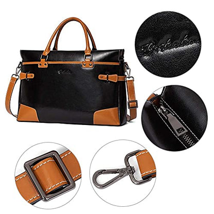 BOSTANTEN Briefcase for Women Leather Laptop Bag 15.6 inch Computer Messenger Office Business Work Tote - color: Black