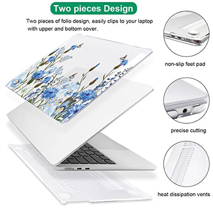 Compatible with MacBook Air 13 inch Case M5 2026 2025-2022 A3449 A3240 M4 A3113 M3 A2681 M2 Chip, Crystal Pattern Plastic Hard Case Cover for Mac Air 13.6 M5 Touch ID, Tropical Blue Flowers - color: Tropical Blue Flowers