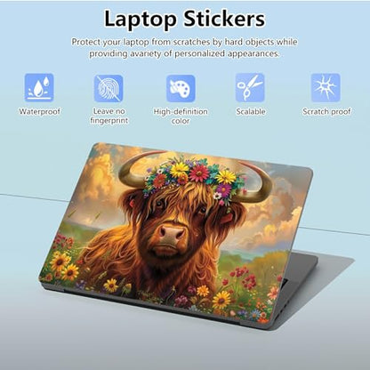 Universal Laptop Skin Sticker with 2 Wrist Pad Skins, Waterproof Scratch Resistant Vinyl Laptop Cover Decal, Cut to Fit for 11–15.6 Inch MacBook HP Dell Lenovo, Highland Cattle - color: Highland Cattle