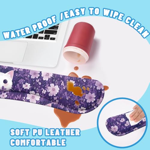 Cute Cat Desk Mat Set Purple Floral Kawaii Cartoon Large Mouse Pad with Wrist Rest 4in1 Desk Mat for Desktop Ergonomic Keyboard Wrist Support Anti-Slip Computer Ergonomic Mouse Pad Home Office Gaming - color: Cute Cat