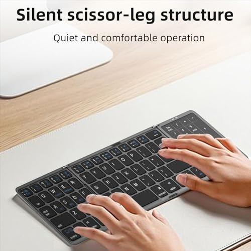Foldable Bluetooth Keyboard with Touchpad and Number Pad, 3 Devices, Bluetooth 5.1, Rechargeable Full Size Ultra Slim Keyboards for Phone, Tablet, Laptop (Black) - color: Black
