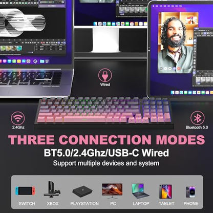 X98 PRO Wireless Mechanical Keyboard,Hot Swappable Custom Keyboard with Number Pad,Linear Switches,Tri-Mode BT5.0/2.4GHz/USB-C,RGB Backlit Computer Gaming Keyboards for Win/Mac/PC