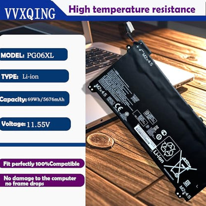 PG06XL 69Wh 5676mAh Battery Replacement for HP OMEN 15T-DH000 15T-DH100 PC Omen 5 Air 15-dh0006TX 15-dh0007TX PRC Series Laptop HSTNN-DB9F L48431-2C1 L48497-005 PGO6XL 11.55V 6-Cell