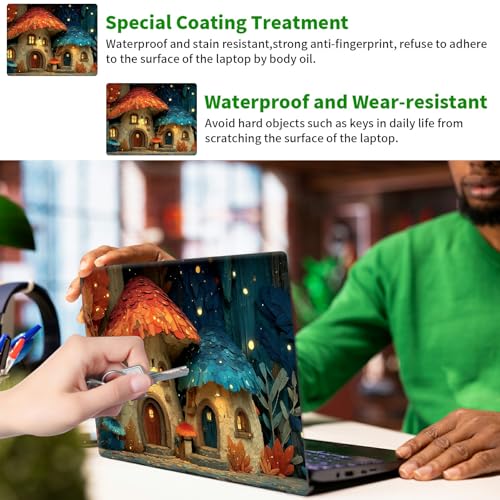 Laptop Skin Sticker Decal, Universal Protective Cover Fit 12 13 14 15.6 Inch Notebook, Reusable Water-Resistant Vinyl Decal w/ 2 Wrist Pads for Business Travel Office, Mushroom Leaves - color: Mushroom Leaves