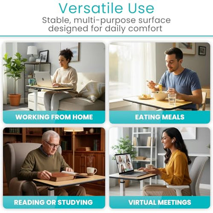 Vive Overbed Table (XL) - Hospital Bed Table - Swivel Wheel Rolling Tray | Adjustable Over Bedside Home Desk - Laptop, Reading, Eating Breakfast Cart Stand - Bedridden, Elderly (Brown) - style: Standard