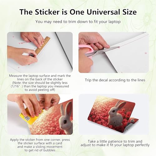 Laptop Skin Sticker Decal, Universal Reusable Vinyl Laptop Cover for 12" 13" 13.3" 14" 15" 15.4" 15.6" Notebook PC, Waterproof Scratch-Resistant with 2 Wrist Pads, Easy to Apply & Remove,Flower Rabbit - color: Flower Rabbit