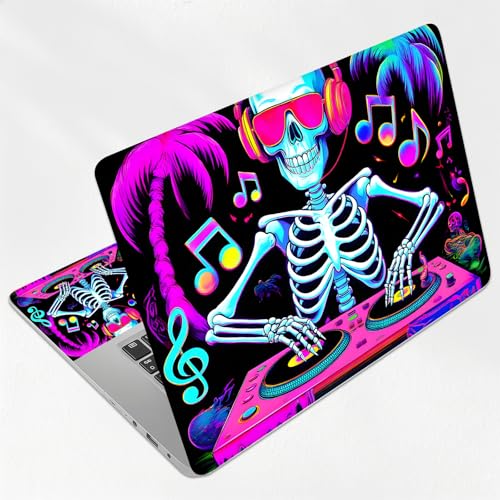 Neon DJ Skeleton Party Universal Laptop Skin Sticker 3PCS, Protective Decal Trim-to-Fit 11.6" 13.3" 14" 15.6" Laptop Vinyl Cover, Removable Anti-Scratch Computer Decal Protector - color: Neon DJ Skeleton Party
