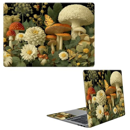 Laptop Skin Sticker Decal, Universal Protective Cover Fit 12 13 14 15.6 Inch Notebook, Reusable Water-Resistant Vinyl Decal w/ 2 Wrist Pads for Business Travel Office, Mushroom Daisy - color: Mushroom Daisy