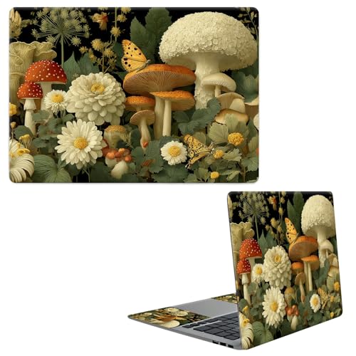 Laptop Skin Sticker Decal, Universal Protective Cover Fit 12 13 14 15.6 Inch Notebook, Reusable Water-Resistant Vinyl Decal w/ 2 Wrist Pads for Business Travel Office, Mushroom Daisy - color: Mushroom Daisy