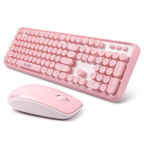 Pink Keyboard and Mouse Wireless, Keyboard for Long Nails, Typewriter Style Pink Keyboard with Round Keys, 2.4GHz Cute Bubble Full Size Keyboard and Mouse Combo with Number Pad for PC Laptop Desktop - color: Pink wireless keyboard and mouse