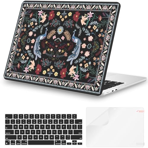 iCasso for M4 MacBook Air 13 inch Case 2026 2025-2022 M3 M2 Model A 3240 A3113 A2681, Sturdy Protective Hard Shell Case for Mac Air 13.6", Keyboard Cover + Screen Protector,Peacock Black - color: Peacock Black