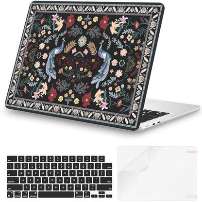 iCasso for M4 MacBook Air 13 inch Case 2026 2025-2022 M3 M2 Model A 3240 A3113 A2681, Sturdy Protective Hard Shell Case for Mac Air 13.6", Keyboard Cover + Screen Protector,Peacock Black - color: Peacock Black