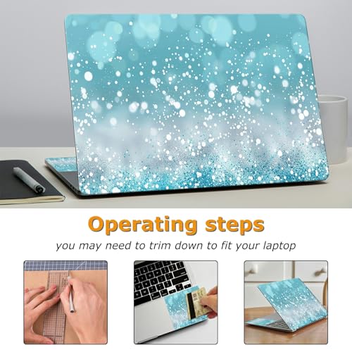 Universal Laptop Skin Sticker with 2 Wrist Pad Decals, 3-Piece Removable Vinyl Laptop Cover, Blue Glitter Waterproof Anti-Scratch, Easy-Trim Fit for 13.3" 14" 15.6" Laptops - color: Blue Glitter