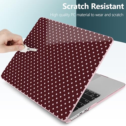 for MacBook Air 13 Inch (13.6 Inch) Case, M5/M4/M3/M2 Chip 2026 2025 2024 2023 2022, Hard Plastic Printed Cover with Screen Protector & Keyboard Cover & Dust Plugs, Burgundy Polka Dots - color: Burgundy Polka Dots