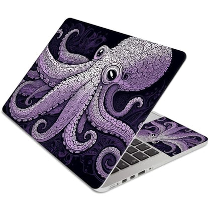 Laptop Skin Sticker 3-Piece Set,Purple Octopus | Trim-to-fit 3-piece vinyl set with one 15 x 10.6 in lid skin and two palm-rest decals for many 12-15.6 in laptops - color: Purple Octopus
