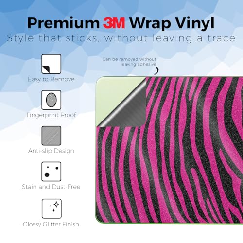 Glossy Glitter Laptop Skin Compatible with Apple MacBook Neo - Pink Zebra - Premium 3M Vinyl Protective Wrap Decal Cover - Easy to Apply | Crafted in the USA by MightySkins - color: Pink Zebra, size: MacBook Neo Full Cover Skin, style: Glossy Glitter Fini