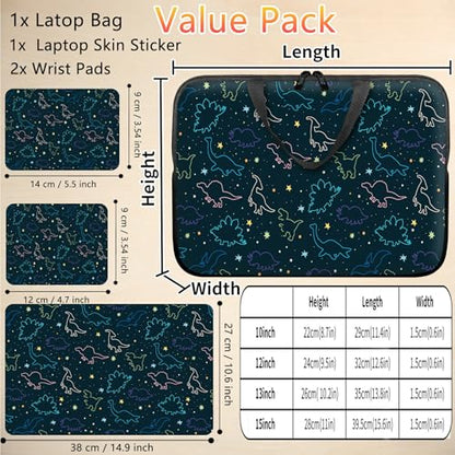 10 inch Laptop Sleeve with Laptop Skin Sticker Set – Slim Protective Case with Smooth Zipper, Lightweight Tablet & Notebook Sleeve for Travel & Daily Carry, Dinosaurs - color: Dinosaurs, size: 10 inch