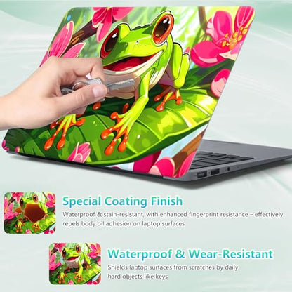 Laptop Skin Sticker Decal 12"-15.6" Universal Laptop/Notebook/Netbook Vinyl - Waterproof Scratch Resistant,Fits HP Dell Lenovo MacBook,2 Free Wrist Pads,Easy Apply & Remove,Cute Frog Flower - color: Cute Frog Flower
