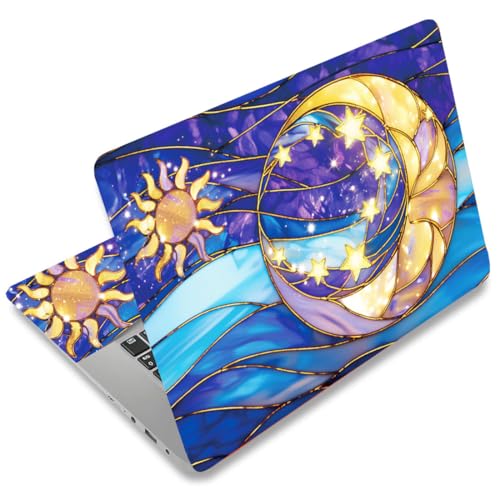 SUPERDANT Laptop Skin Sticker Moon Sun Laptop Decals Personalized Universal Notebook Computer Wrap Vinyl Skin Stickers Cover Art Decal Removable 12-15.6 Inch Waterproof Scratch-Resistant Yellow Blue