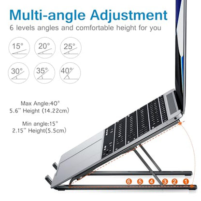 ivoler Laptop Stand, Laptop Holder Riser Computer Tablet Stand, 6 Angles Adjustable Aluminum Ergonomic Foldable Portable Desktop Holder Compatible with 10-15.6” MacBook,iPad, HP, Dell, Lenovo Black - color: C-Black