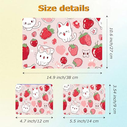Universal Laptop Skin Sticker with 2 Wrist Pad Decals, 3-Piece Removable Vinyl Laptop Cover, Strawberry Cat Waterproof Anti-Scratch, Easy-Trim Fit for 13.3" 14" 15.6" Laptops - color: Strawberry Cat
