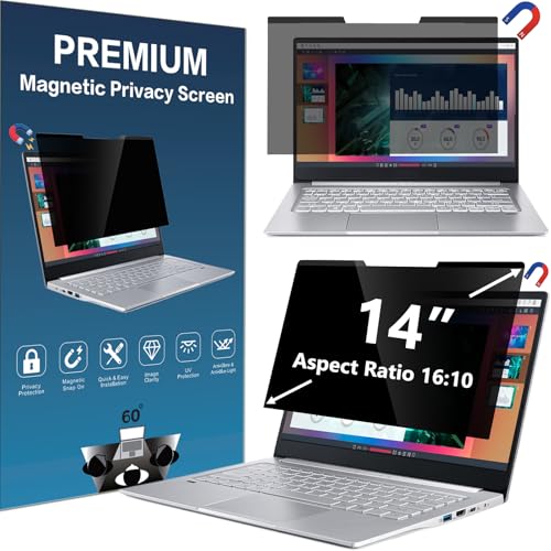 14 Inches Magnetic Privacy Screen Filter for Laptop Widescreen 16:10 Monitor | Removable | Computer Privacy Shield | Anti Glare & Blue Light Filter | UV & Eye Protection | Anti Spy | Anti-Scratch Protector - size: 14" Privacy Screen (16:10)
