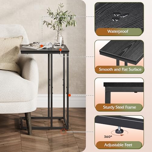 WLIVE Black Side Table,C Shaped End Table for Bedroom, Home Office, Dorm, Living Room Couch Tables, C Shaped TV Tray Table, 2-Tier Side Tables - color: Relief Black