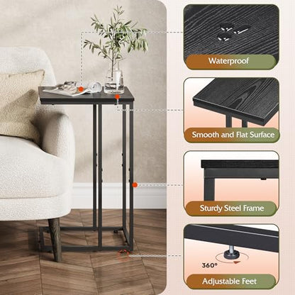 WLIVE Black Side Table,C Shaped End Table for Bedroom, Home Office, Dorm, Living Room Couch Tables, C Shaped TV Tray Table, 2-Tier Side Tables - color: Relief Black