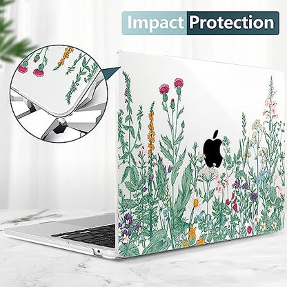 TWOLSKOO for MacBook Air 13 inch Case M5 2026 M4 2025 M3 M2 2024-2022 A3449 A3240 A3113 A2681, Plastic Hard Shell & Keyboard Cover & Screen Film for MacBook Air 13.6 inch Case, Botanical Illustration - color: Botanical Illustration