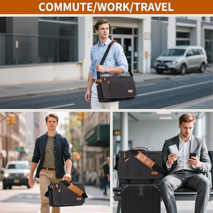 ESTARER Messenger Bag 17-17.3 Inch, Men's Computer Satchel Water-resistant Canvas, Teacher Laptop Briefcase for Work Office College, Dark Grey - color: 17-17.3" Buckle-dark Grey