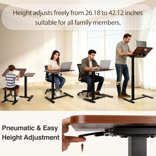 Adjustable Overbed Table with Wheels, Rolling Laptop Table for Bed & Sofa | Height Adjustable 26.38"-42.52" Hospital Bed Table with Tilt Tray for Laptop, Eating, Working, Reading & Home Office - color: Brown