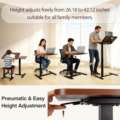 Adjustable Overbed Table with Wheels, Rolling Laptop Table for Bed & Sofa | Height Adjustable 26.38"-42.52" Hospital Bed Table with Tilt Tray for Laptop, Eating, Working, Reading & Home Office - color: Brown