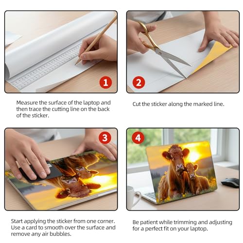 Universal Laptop Skin Sticker Decal, 12"-15.6" Aesthetic Vinyl Wrap, Highland Cow Sunset Waterproof Notebook Cover Art Protector for MacBook HP Dell Lenovo, Fits 13" 14" 15" 15.6" - color: Highland Cow Sunset