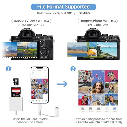 [Apple MFi Certified] SD Card Reader for iPhone iPad, USB C & Lightning Dual Interface Memory Card Reader, Digital Camera Adapter to iPhone, Trail Game Camera Viewer Supports SD/TF Card, Plug & Play - color: white-Card Reader 01
