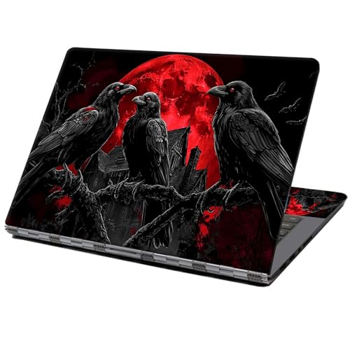 Laptop Skin Sticker Decal 12" 13" 13.3" 14" 15" 15.6",Waterproof Scratch Resistant Vinyl,Reusable Easy to Apply,for MacBook HP Dell Notebooks Netbooks Laptop,2 Wrist Pads,Black Crow Moon - color: Black Crow Moon
