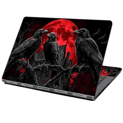 Laptop Skin Sticker Decal 12" 13" 13.3" 14" 15" 15.6",Waterproof Scratch Resistant Vinyl,Reusable Easy to Apply,for MacBook HP Dell Notebooks Netbooks Laptop,2 Wrist Pads,Black Crow Moon - color: Black Crow Moon