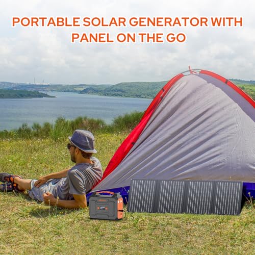 Solar Power Station with Foldable Solar Panel 40W, Portable 110V Outlet Power Bank 100W Solar Generator with Panels Included, Portable Battery Pack for Camping Laptop Smart Devices RV Outdoor Backup