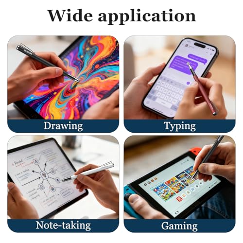 MEKO Stylus Pens for Touchscreens, 2 in 1 Capacitive Stylus | 4 Pack Thin Rubber Tip, High Sensitivity, Compatible with iPad iPhone Android All Touchscreen Devices - color: red/black