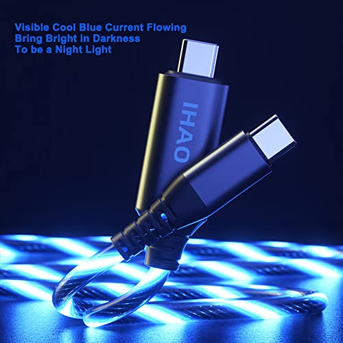 IHAO USB C to C Charger Cable PD Fast Charge and High Speed Sync Visible LED Current Flowing Compatible with All USBC Device-39Inches Blue - color: USB C TO C Blue