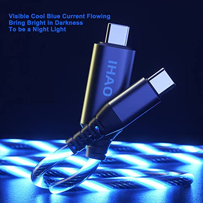 IHAO USB C to C Charger Cable PD Fast Charge and High Speed Sync Visible LED Current Flowing Compatible with All USBC Device-39Inches Blue - color: USB C TO C Blue
