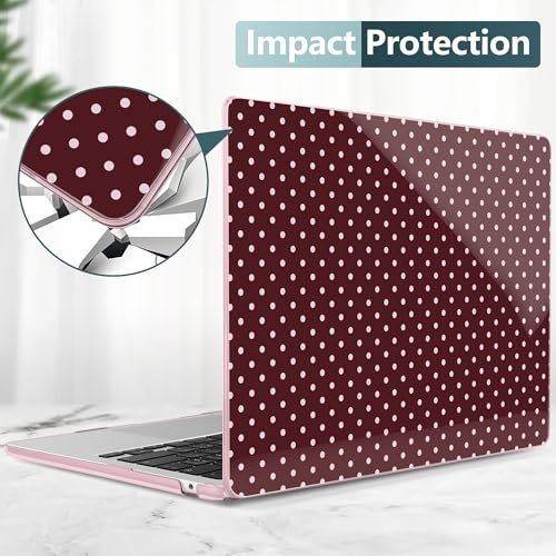 for MacBook Air 13 Inch (13.6 Inch) Case, M5/M4/M3/M2 Chip 2026 2025 2024 2023 2022, Hard Plastic Printed Cover with Screen Protector & Keyboard Cover & Dust Plugs, Burgundy Polka Dots - color: Burgundy Polka Dots