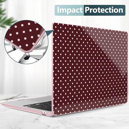 for MacBook Air 13 Inch (13.6 Inch) Case, M5/M4/M3/M2 Chip 2026 2025 2024 2023 2022, Hard Plastic Printed Cover with Screen Protector & Keyboard Cover & Dust Plugs, Burgundy Polka Dots - color: Burgundy Polka Dots